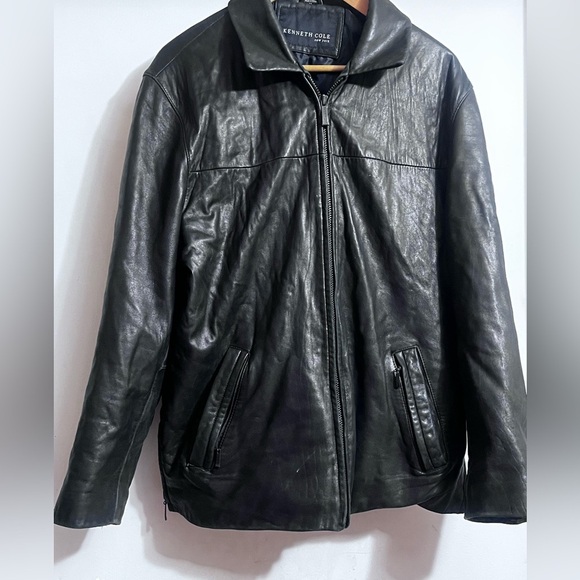 Kenneth Cole Black Leather Jacket for Men Sz M Zip Up with Pockets - Picture 2 of 12
